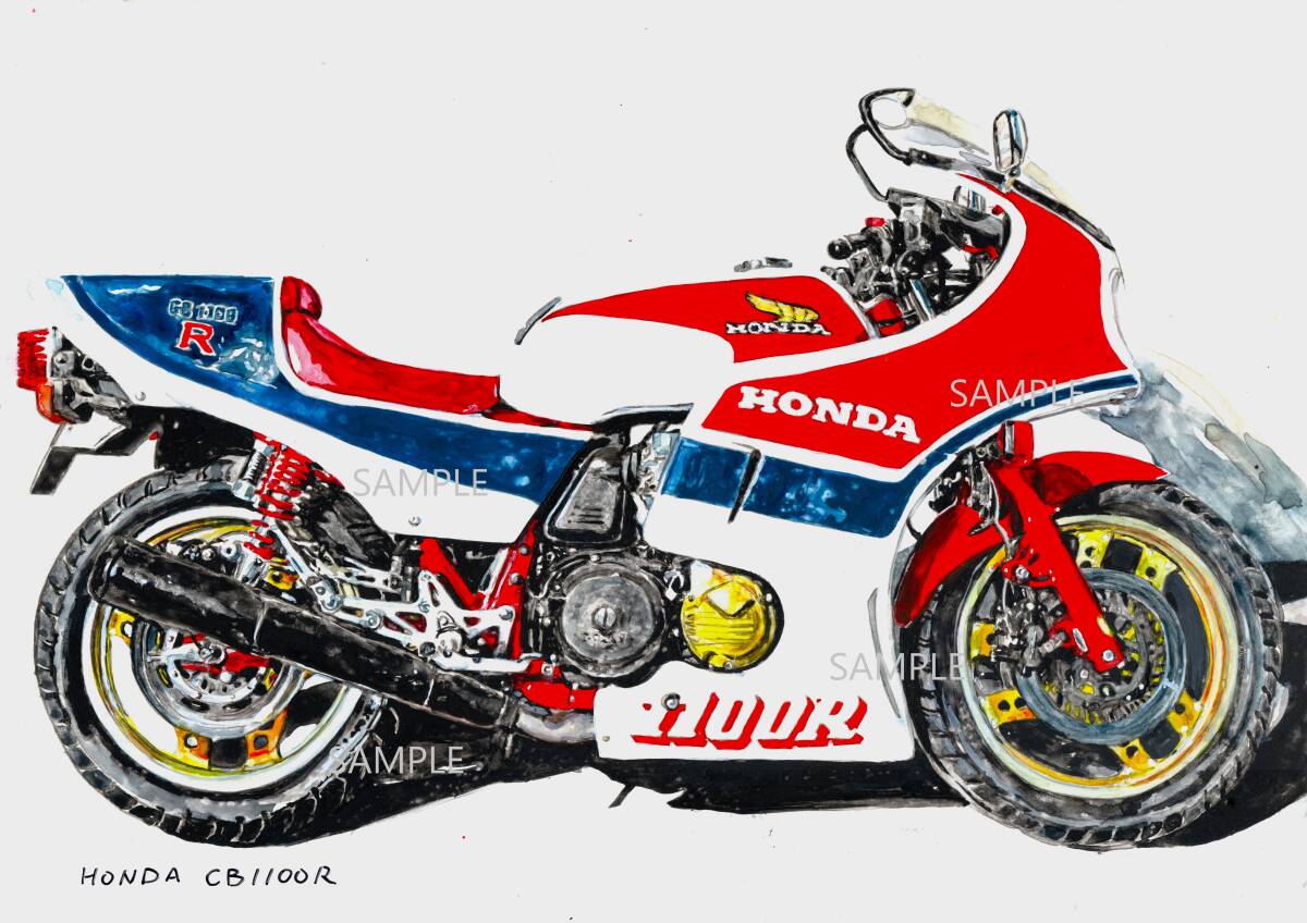 A4プリントです ホンダCB1100R 水彩画  バイクイラスト   拍卖