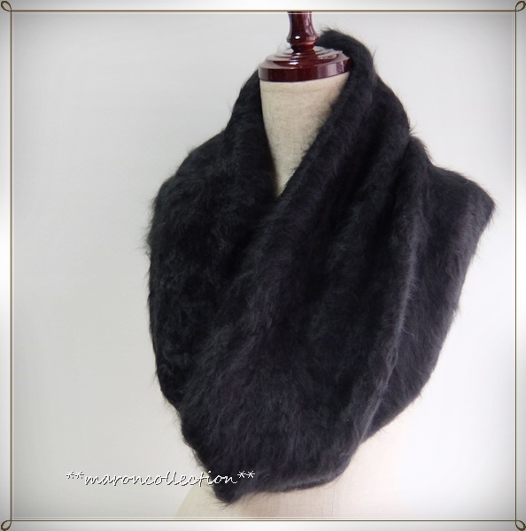未使用 * 高級 日本製 カシミヤ 大判 スヌード * 百貨店 * 黒拍卖