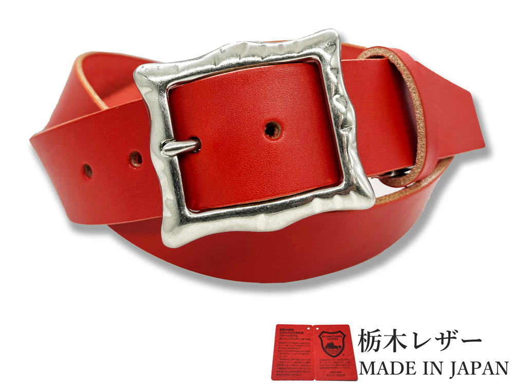 新品 栃木レザーベルト Mサイズ 40mm 本革 牛革 メンズ レディース 国産 無地 レザー カジュアル 紳士 通勤 赤色 レッド w071-M-RD拍卖