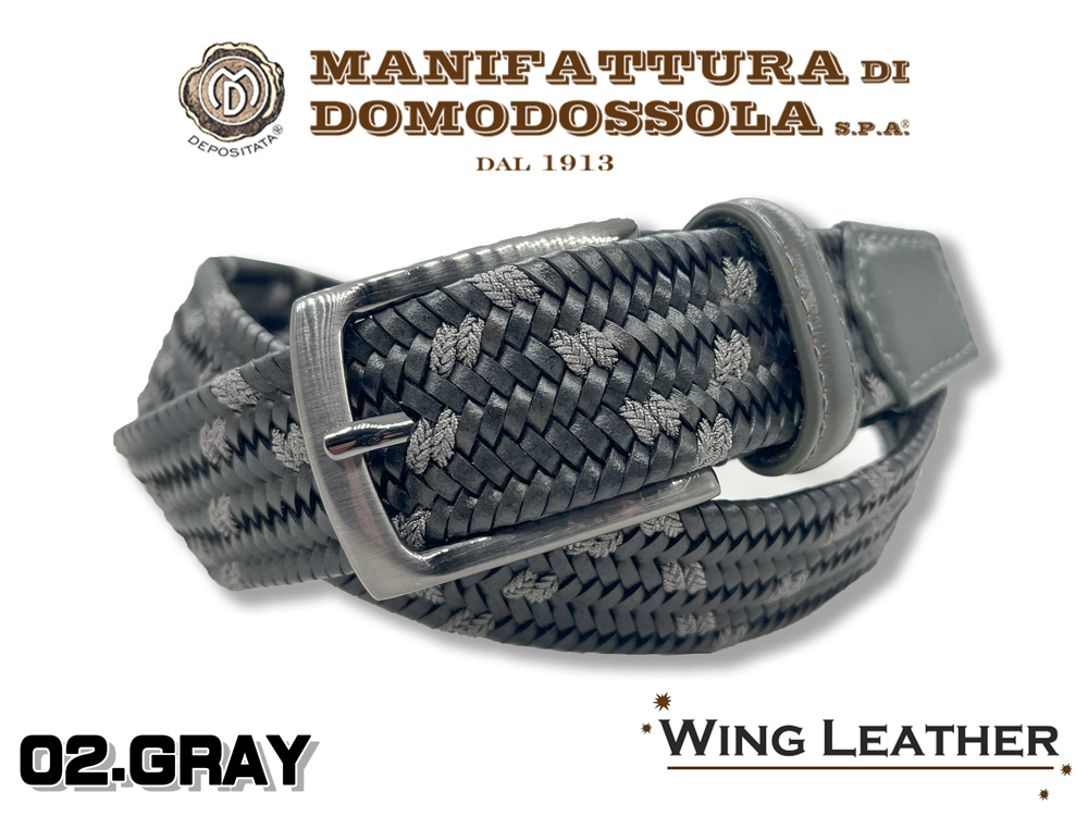 新品 MANIFATTURA DI DOMODOSSOLA マニファトゥーラ ディ ドモドッソラ レザーメッシュ ベルト 30mm グレー カーキ GTC032-GRAY拍卖