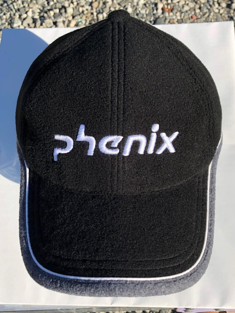 PHENIX フェニックス ロゴ キャップ 耳あて付き メンズ フリーサイズ ブラック グレーホワイトライン 黒 美品 保管品 送料無料!!拍卖