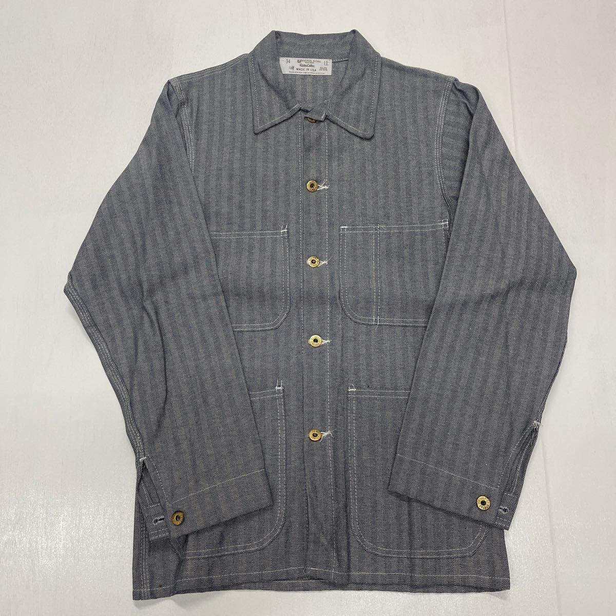 S 未使用 90s USA製 ヒッコリー ユニバーサル オーバーオール UNIVERSAL OVERALL カバーオール ジャケット WORK0426拍卖