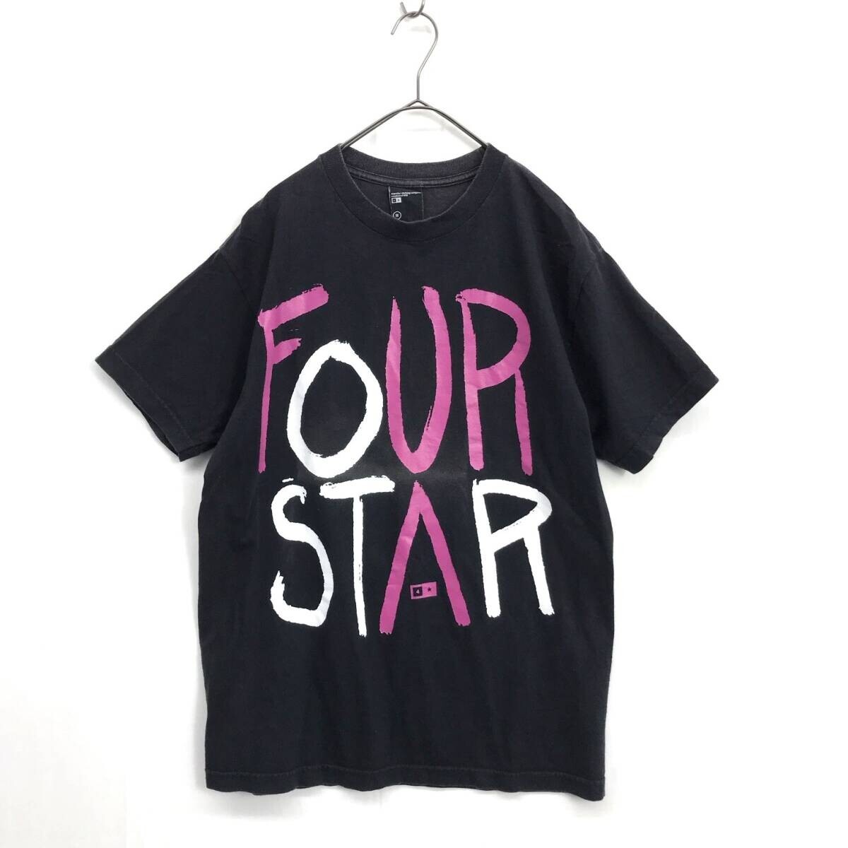 KZ8275★FOUR STAR : 90's Old ロゴプリントTシャツ★M★黒 フォースター拍卖