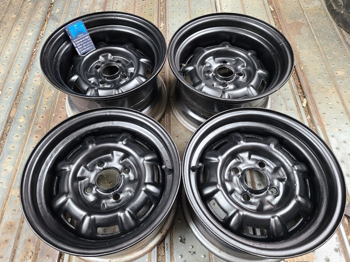 ナカテツ 13×6.5J+20&8J+12 4H100 ハブ径54mm 艶消し 4本no.242 加工鉄チン 深リム スチール 加工てっちん拍卖