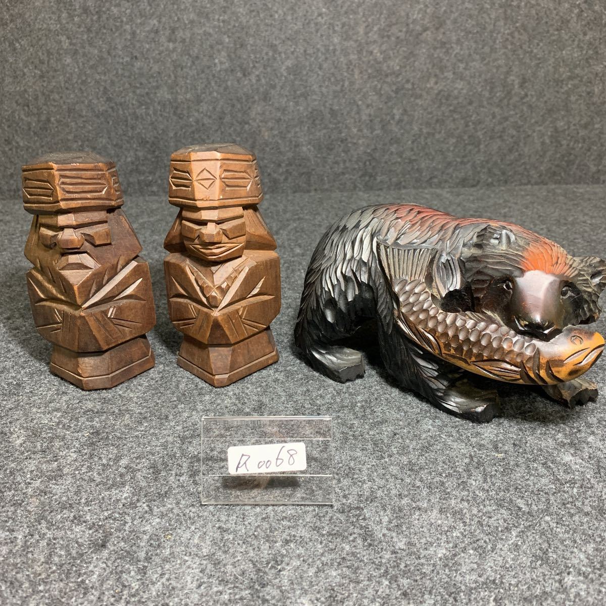 R0068 北海道 民芸品 ニポポ人形 木彫り熊 コラボ アイヌ民族 アイヌ人形 伝統工芸 北海三昧拍卖