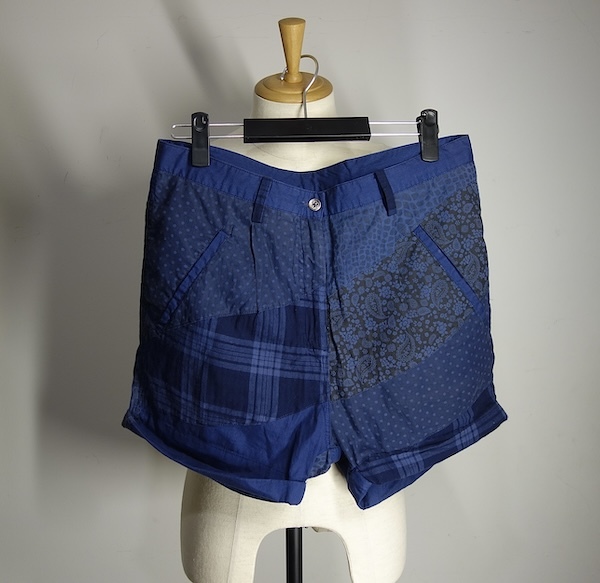 TK アクネ ACNE パッチワーク 『チェック ドット バンダナ柄』 ショートパンツ 38 ネイビー拍卖