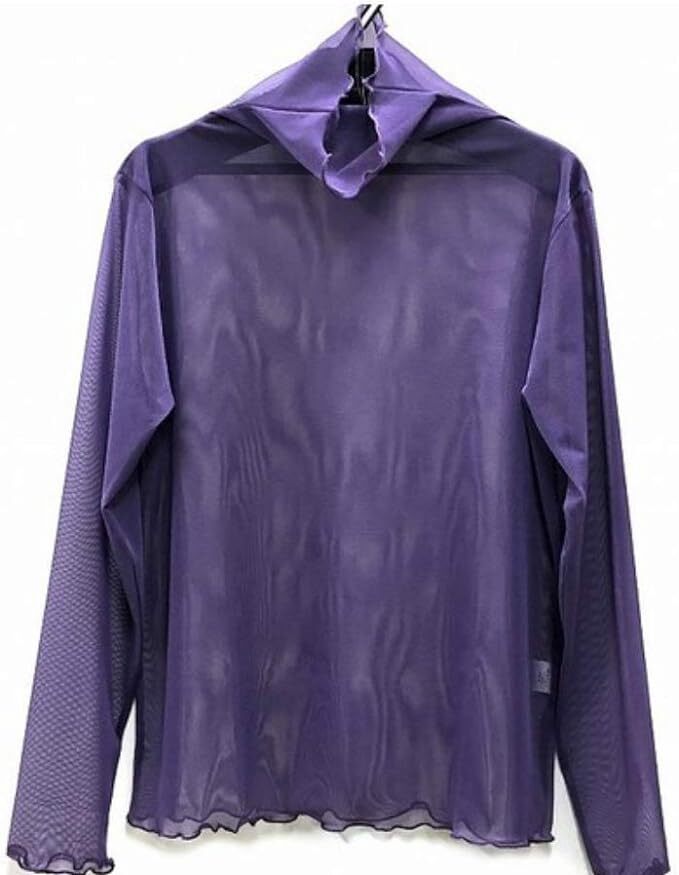 新品●送料無料●紫 パープル●ボトルネック ハイネック パワーネット透けカットソー お色いっぱ~い拍卖