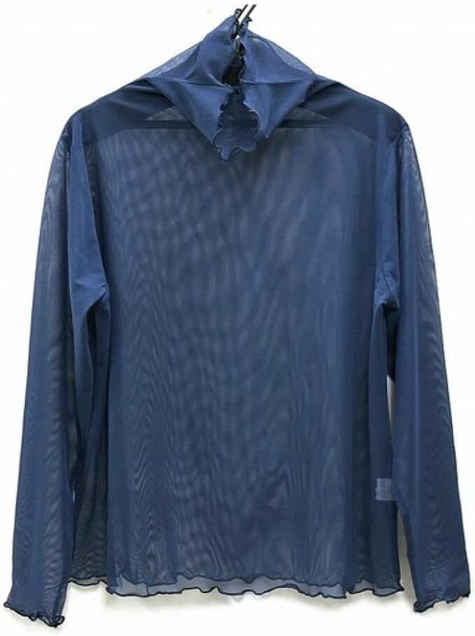 新品●送料無料●ネイビー●ボトルネック ハイネック パワーネット透けカットソー お色いっぱ~い拍卖