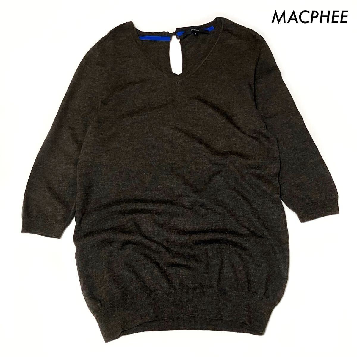 【送料無料】MACPHEE マカフィー★長袖ニット チュニック 後ろリボン結び ブラウン 茶色 トゥモローランド拍卖