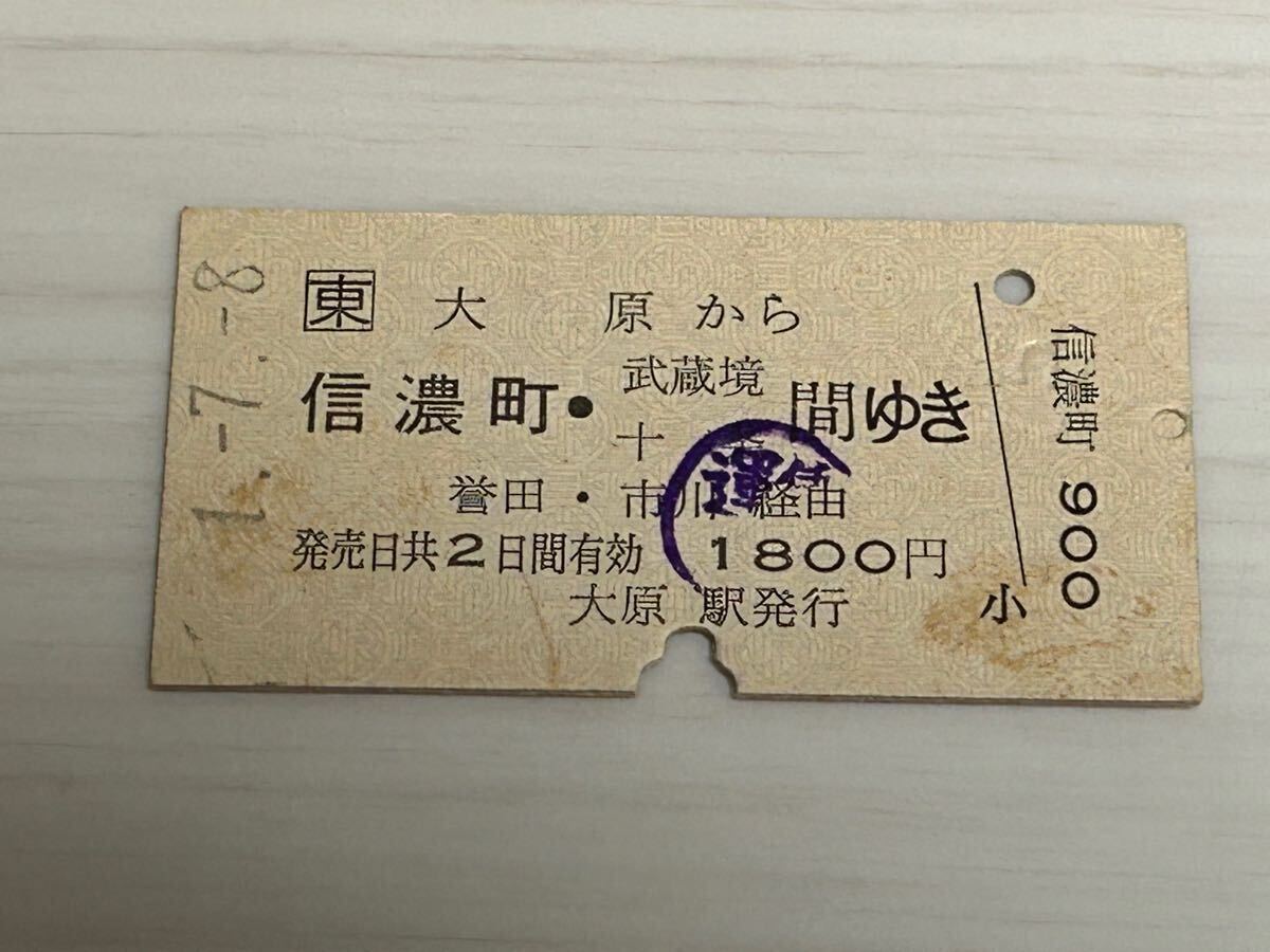 古い切符 大原から 信濃町 武蔵境 ゆき 硬券拍卖