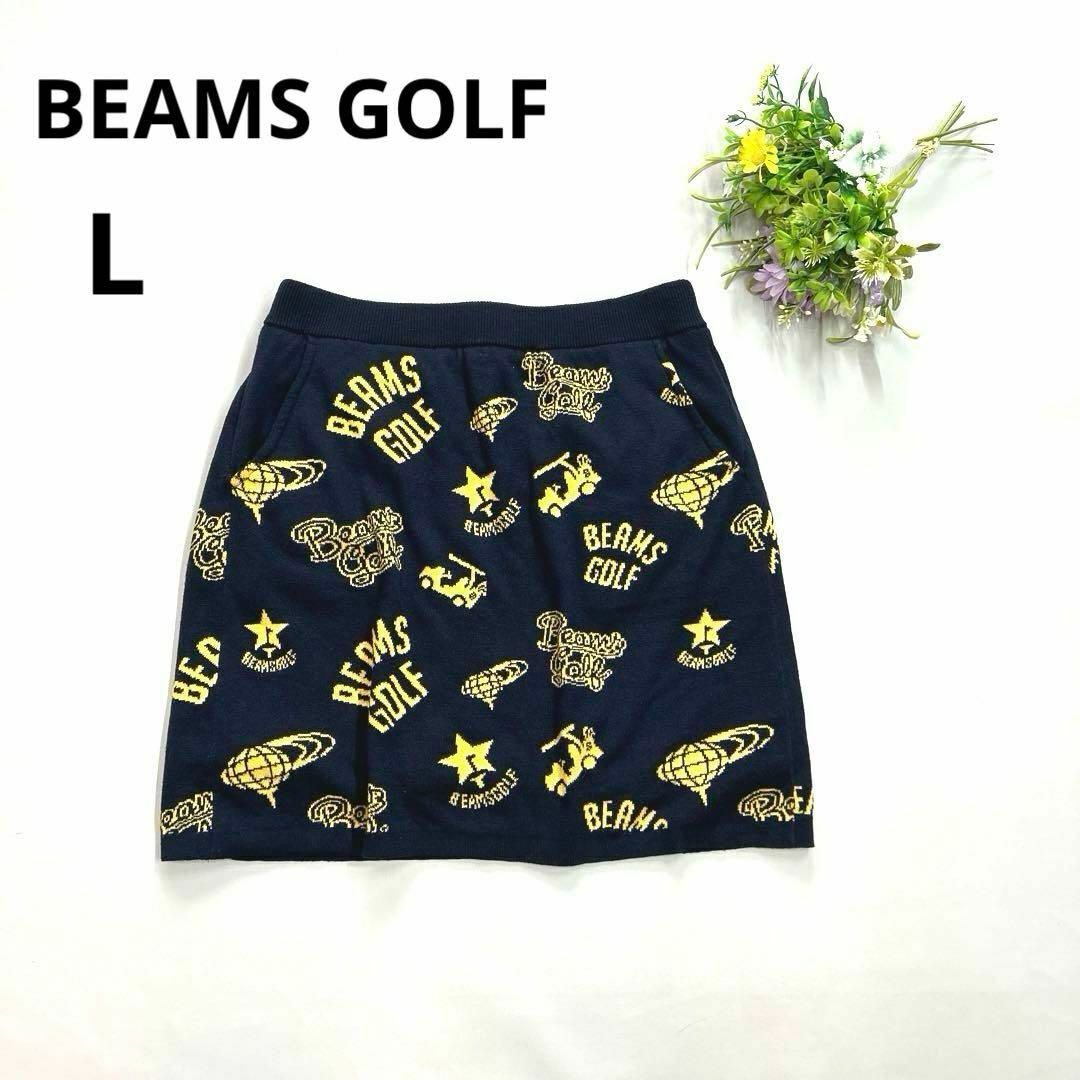 ビームスゴルフ ニットスカート L 総柄 ネイビー イエロー拍卖