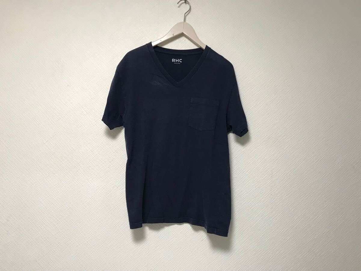 本物ロンハーマンRONHERMAN RHCコットンVネック半袖Tシャツメンズサーフアメカジミリタリーストリートスケーターゴルフドレス紺ネイビーS拍卖