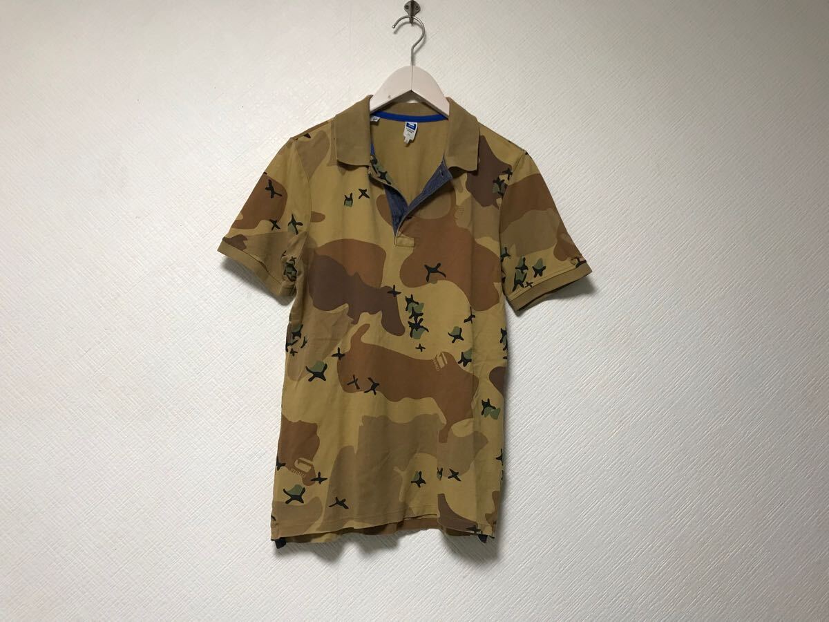 本物ジースターロウGSTARRAWコットン迷彩柄カモフラ半袖ポロシャツメンズサーフアメカジミリタリーゴルフドレスバイカーS茶ブラウン拍卖