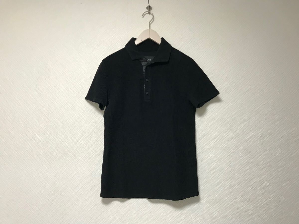 本物エイケイエムAKMエーケーエムコットンワッフル半袖ポロシャツメンズサーフアメカジミリタリーゴルフドレスバイカーM黒ブラック日本製拍卖