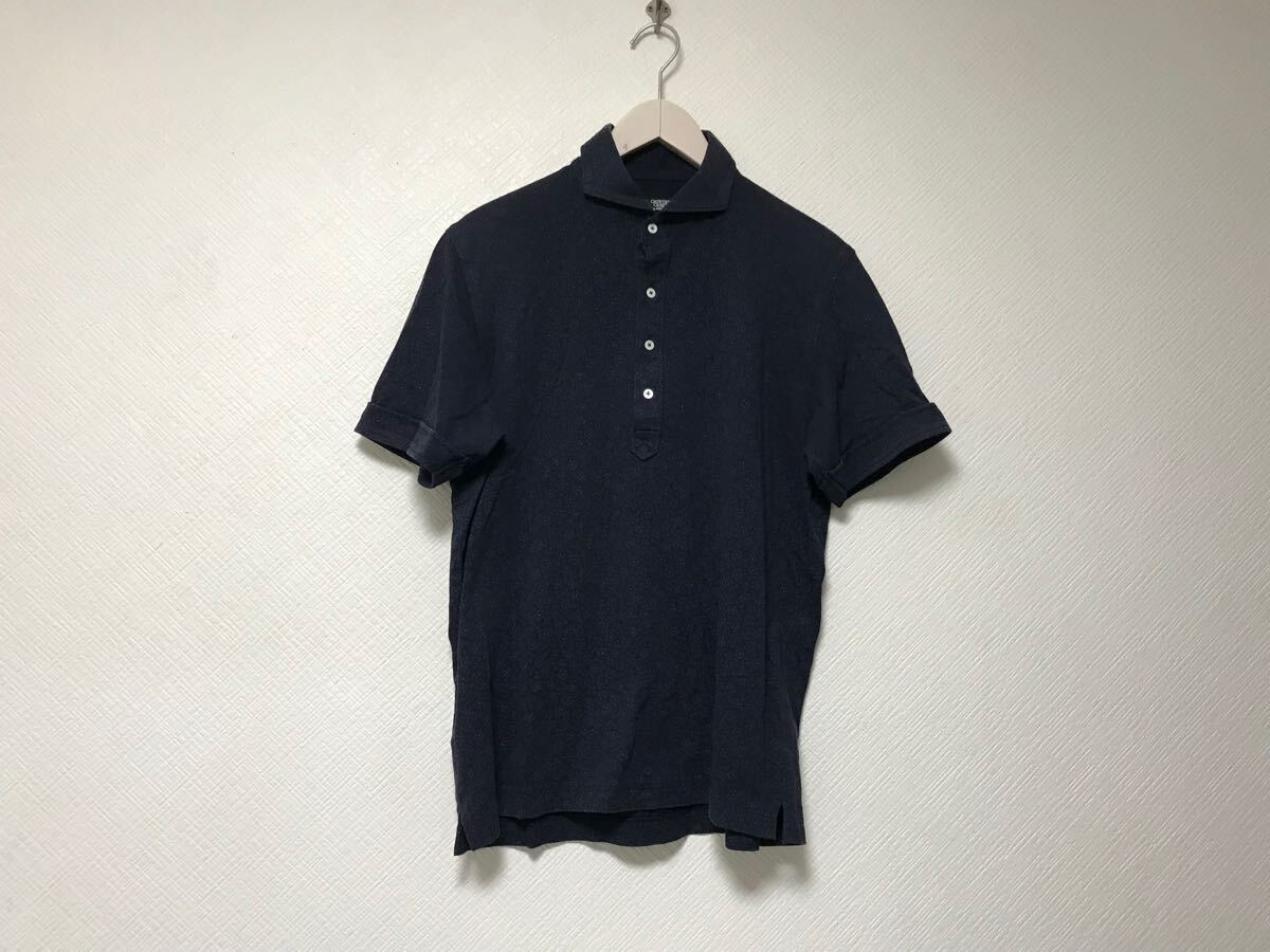 本物メンズビギCROWDED CLOSET MENSBIGIコットン花柄フラワープリント半袖ポロシャツメンズサーフアメカジミリタリーXL紺ネイビー4拍卖