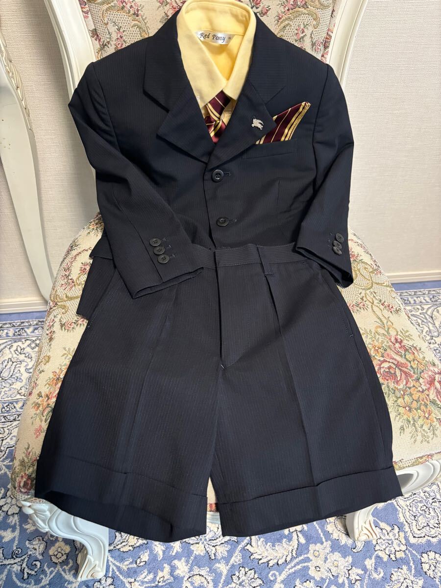 超美品ほぼ未使用 バーバリー 110サイズ スーツセットアップ シャツブラウス ネクタイ ピンバッジ 5点 子供フォーマル卒園入学発表会即決拍卖
