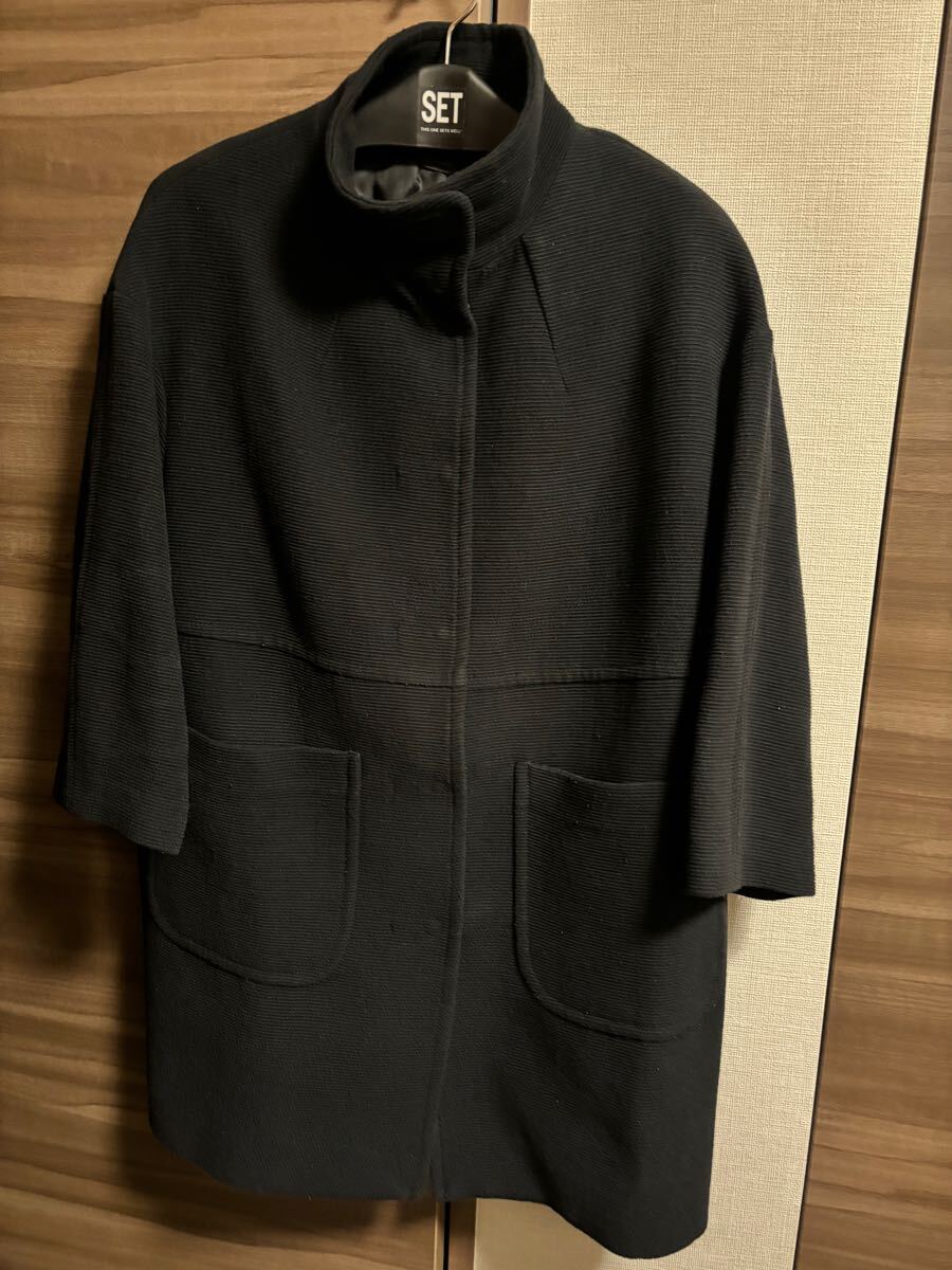 ベネトン 40サイズ ゆったり ブラックコート 着痩せ着まわし 大きい アウター 即決あり拍卖