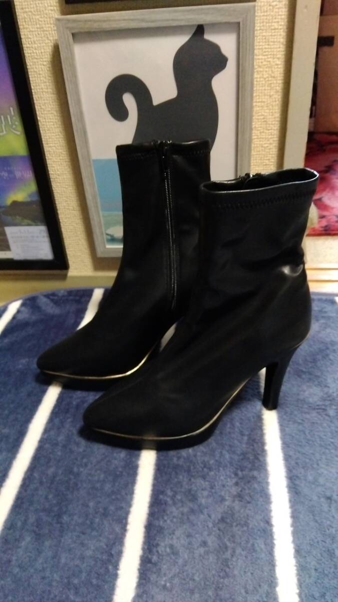 ☆ゴールドラインストレッチハイヒールショートブーツ☆新品未使用自宅保管拍卖
