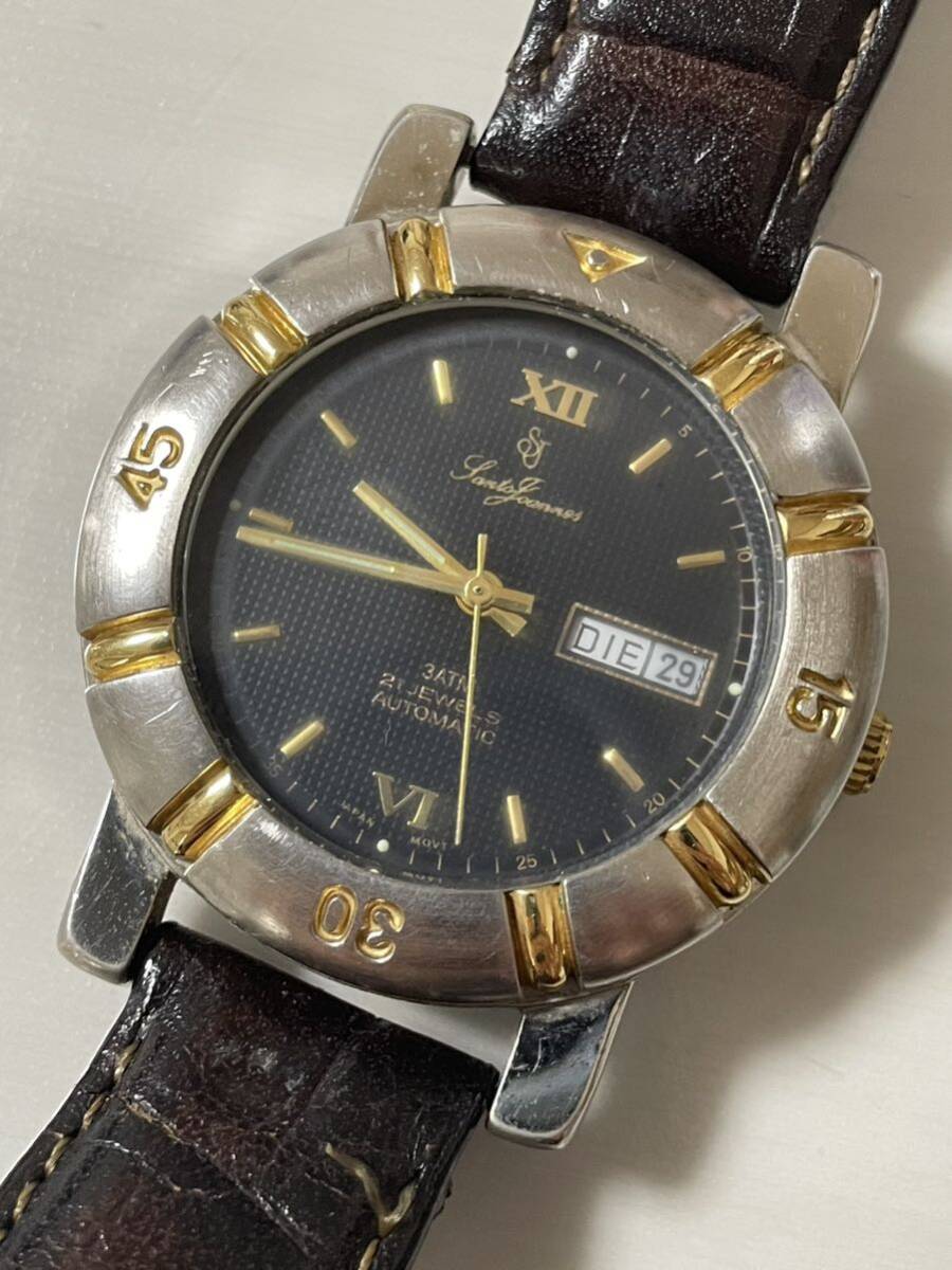 セントジョイナス 本物 自動巻き スケルトン 紳士用サイズ メンズ腕時計 SANTO JOANNES デイデイト 21JEWELS 稼働品拍卖