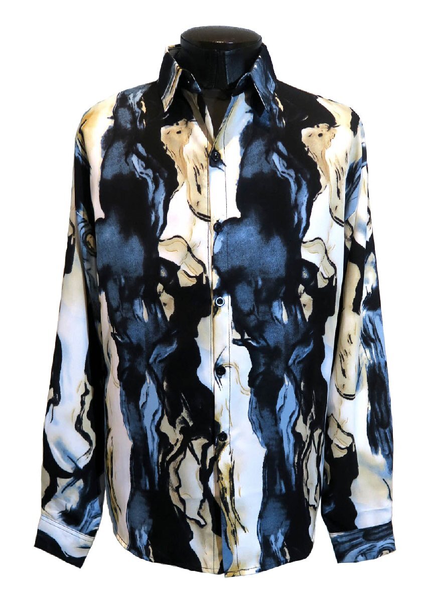 新品 2XLサイズ 柄シャツ 妖艶 グラデーション 長袖 1825 ネイビー ベージュ パンク ロック ヴィジュアル系 ヒップホップ ホワイト ブルー拍卖