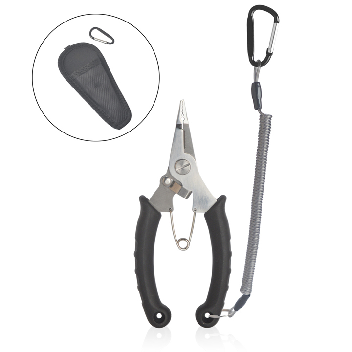 フィッシングプライヤー ブラック フィッシングツール 小さいリングに対応 釣り用ペンチ カラビナ 安全ロープ付き 専用ケース拍卖