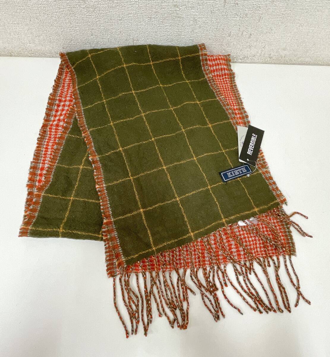 【KIETH リバーシブルマフラー】赤/チェック/カーキ/秋冬服/服飾小物/衣料品/防寒具/洋服/K611-176拍卖