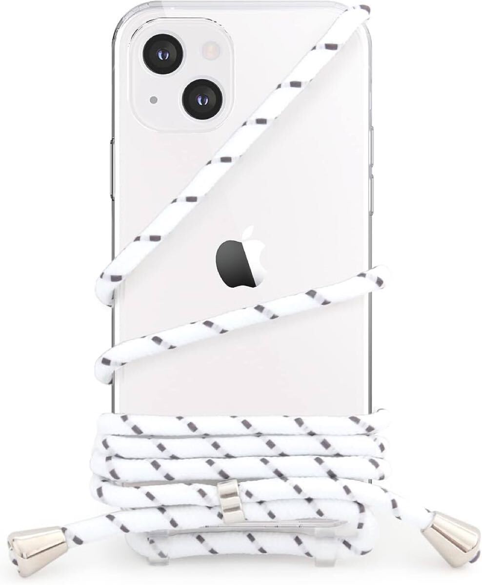 d-701 MINTY iPhone15 ケース ショルダー ストラップ クリア ホワイト・シルバー拍卖