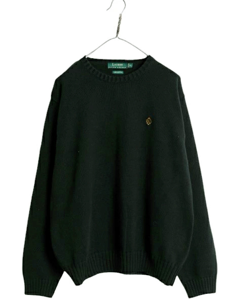 90s LAUREN ラルフローレン コットン ニット セーター レディース XL 古着 オールド ポロ 長袖ニット クルーネック シンプル 大きいサイズ拍卖