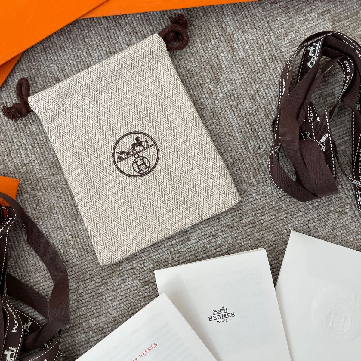 エルメス HERMES 箱セット 巾着 大 空き箱 BOX 空箱 オレンジ ボックス 紙袋 リボン まとめセット ショッパー 大きい拍卖