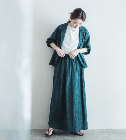 未使用 FIL DE FER ジャガードマキシスカート 緑 フィルデフェール拍卖