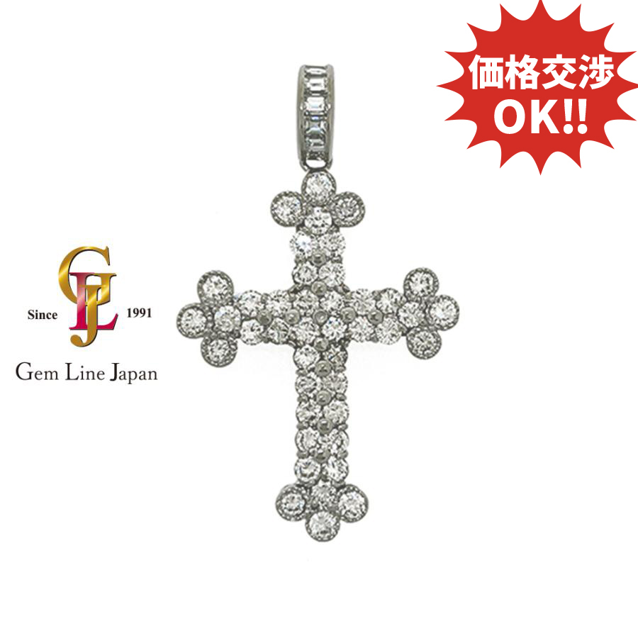 Pt900 18.69g 上質 ダイヤモンド 6.10ct クロスモチーフ ペンダント トップ拍卖