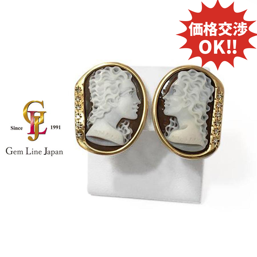 K18 シェル カメオ パトリシア・パルラーティ ダイヤモンド 0.08ct イヤリング拍卖