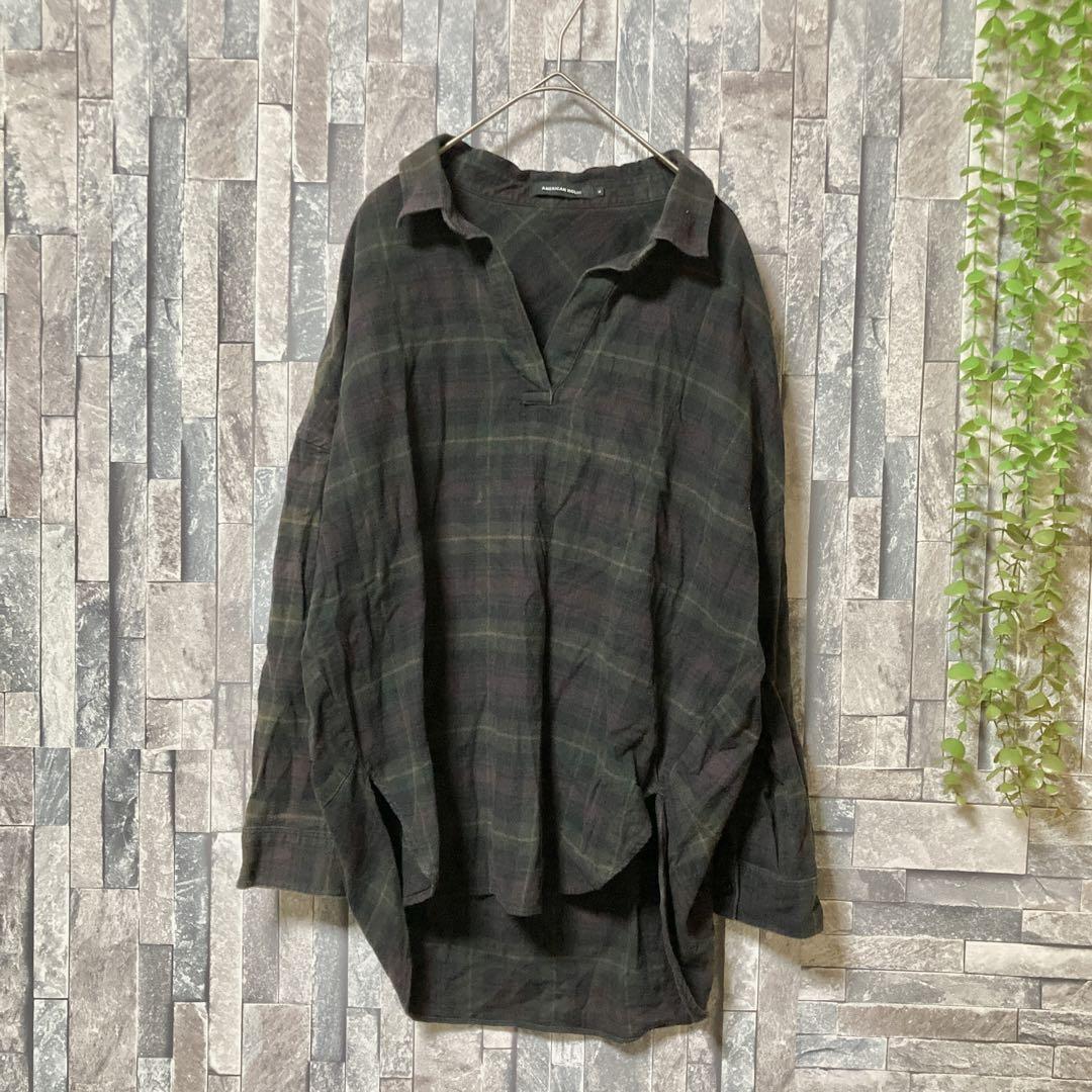 【AMERICAN HOLIC】オープンカラー長袖シャツ チェック柄拍卖