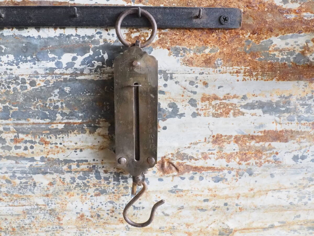 【フランス蚤の市真鍮の小型スケール12㎏】吊り金具古道具アンティーク骨董インテリア量りインダストリアル分銅シャビーレトロ拍卖