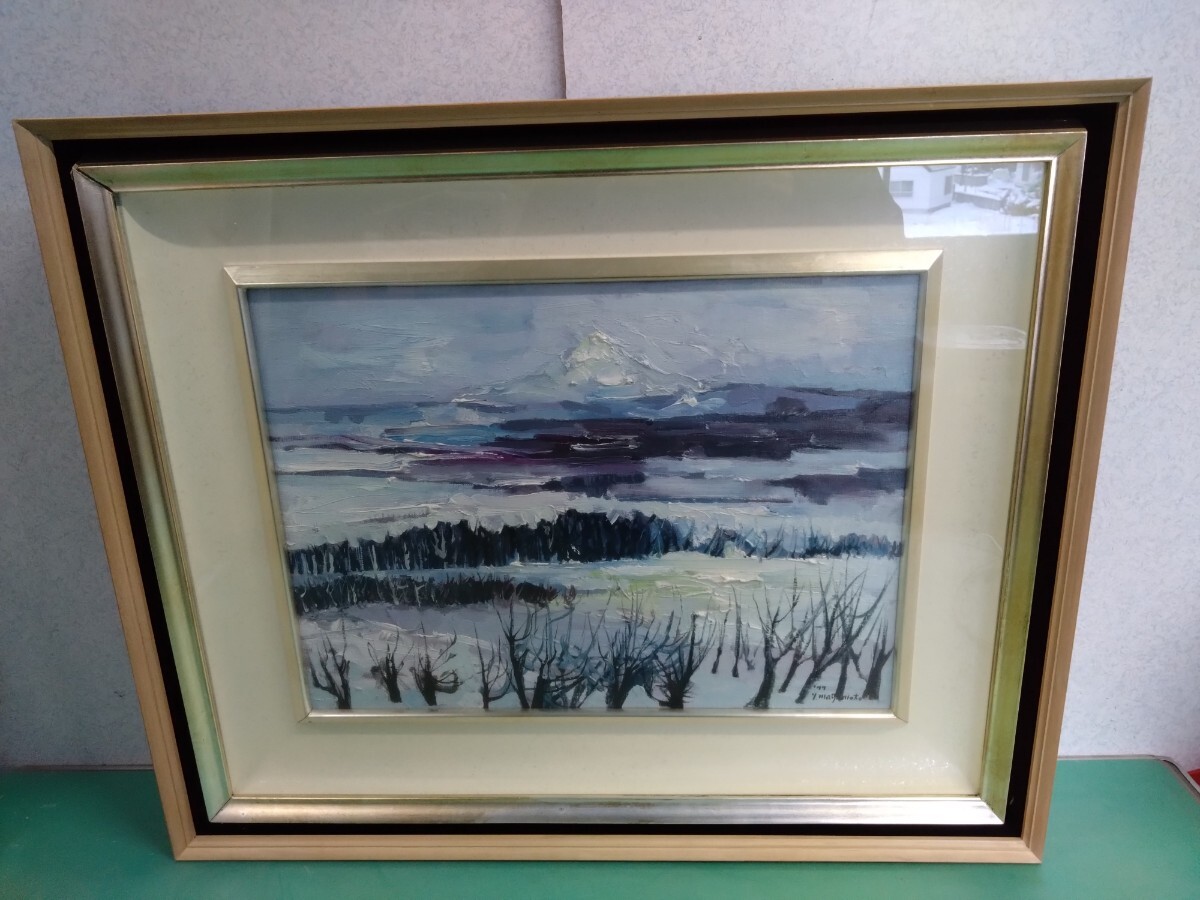 ●1977年【真作】【松本安弘】【サロベツの冬】油絵 P8号 肉筆 サイン 絵画 額装 62.5×55cm 一水会会員 北海道 風景画 希少 貴重 美術品③拍卖