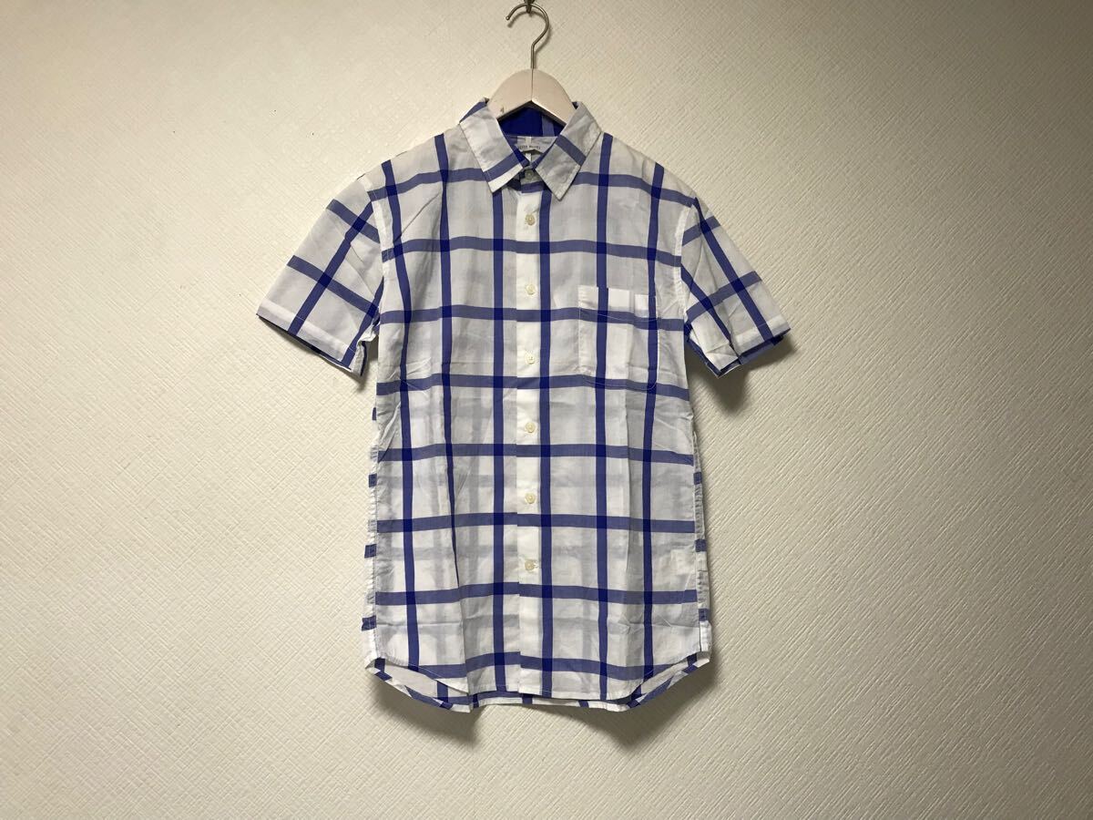 新品未使用本物ブリスポイントBLISSPOINTコットンチェック柄半袖シャツメンズサーフビジネススーツモードゴルフドレスM青ブルー白ホワイト拍卖