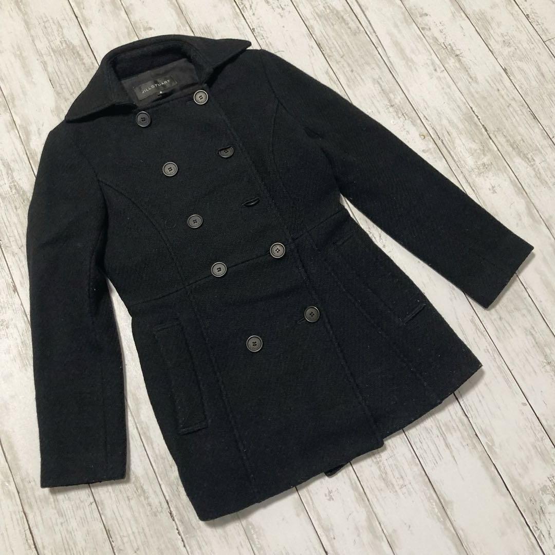 ジルスチュアート ピーコート S 毛素材 黒 シンプル アウター 上着 シンプル拍卖