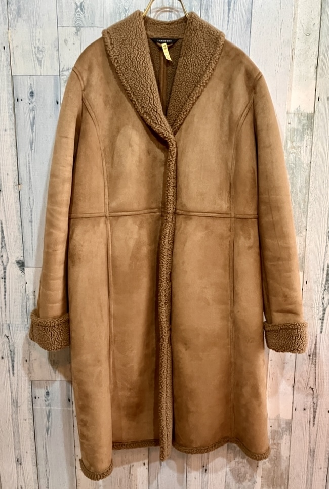 LANDS'END ランズエンド フェイクムートン ロングコート M 拍卖