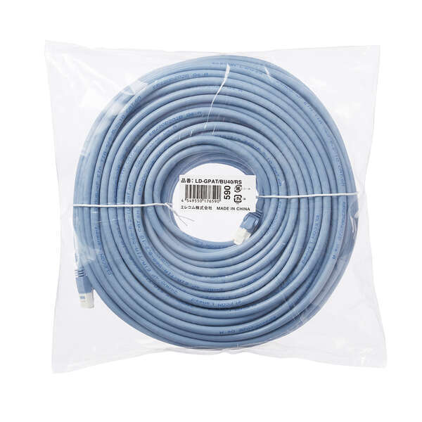 Cat6A準拠ツメ折れ防止LANケーブル スタンダード/ヨリ線タイプ 40.0m ゴミを減らせる簡易パッケージタイプ: LD-GPAT/BU40/RS拍卖