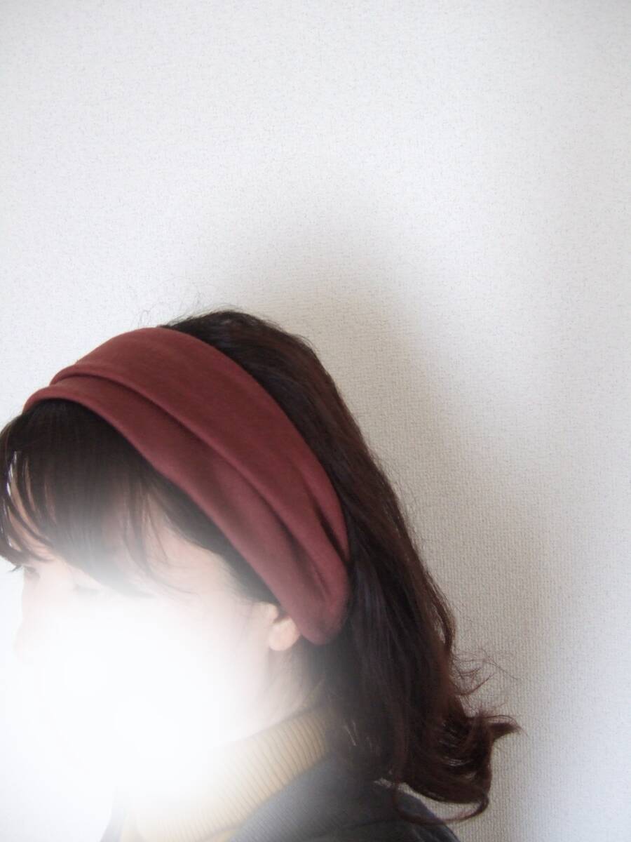 即決★ハンドメイド 秋冬に 優しいエンジ色 ウール100% ゆるっとニットのゆるターバン** 耳までかぶせて防寒に 冬支度拍卖