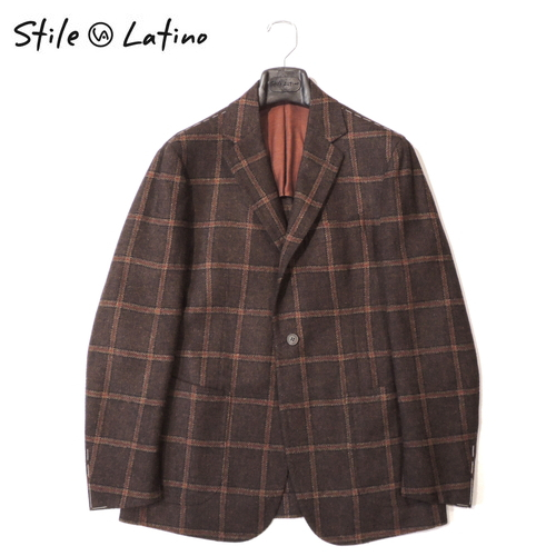 【50%OFF・新品・50】STILE LATINO(スティレ ラティーノ)LEO ウールウィンドウペーン シングル3Bジャケット ブラウン LEO35-2TWG01拍卖
