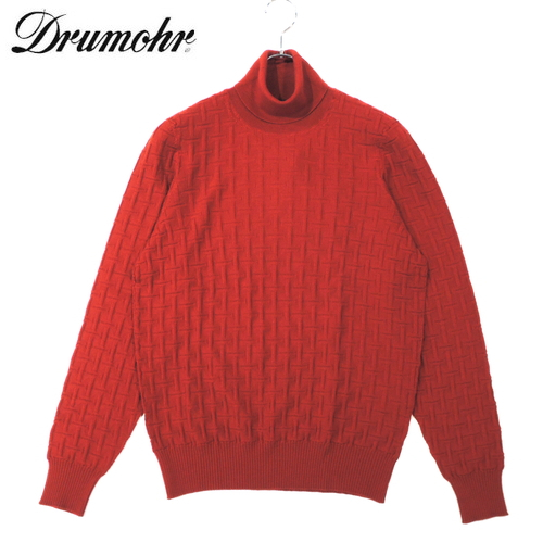 【40%OFF・新品・50】Drumohr(ドルモア)ファインメリノウール 18GGジャカードタートルネックニット レッド D2M104TL拍卖