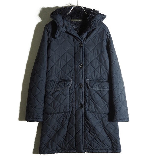 M6196h18 ▼MACKINTOSH マッキントッシュ▼ QA ボア付き フード キルティングコート ネイビー 34 / 紺 ミドルコート レディース 秋冬拍卖