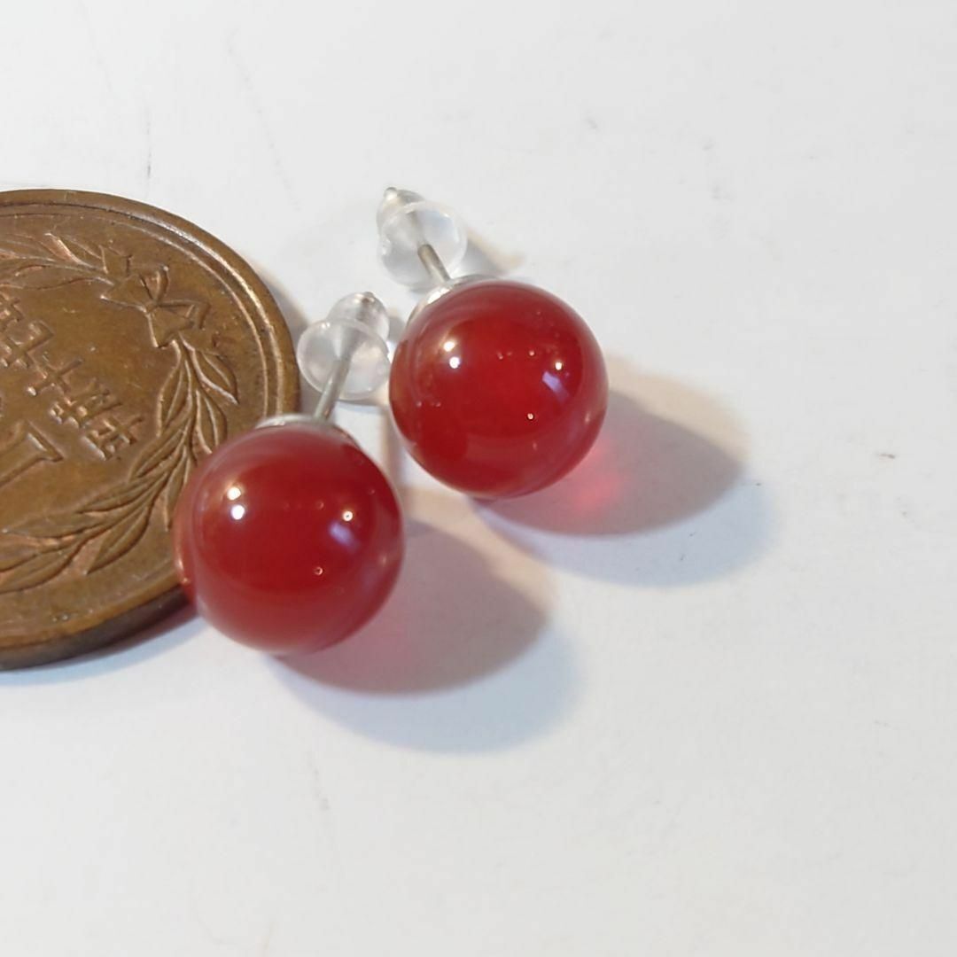 賢者の石 勇気の石 真紅のカーネリアンの8mm丸玉鉱石ピアス 両耳用拍卖