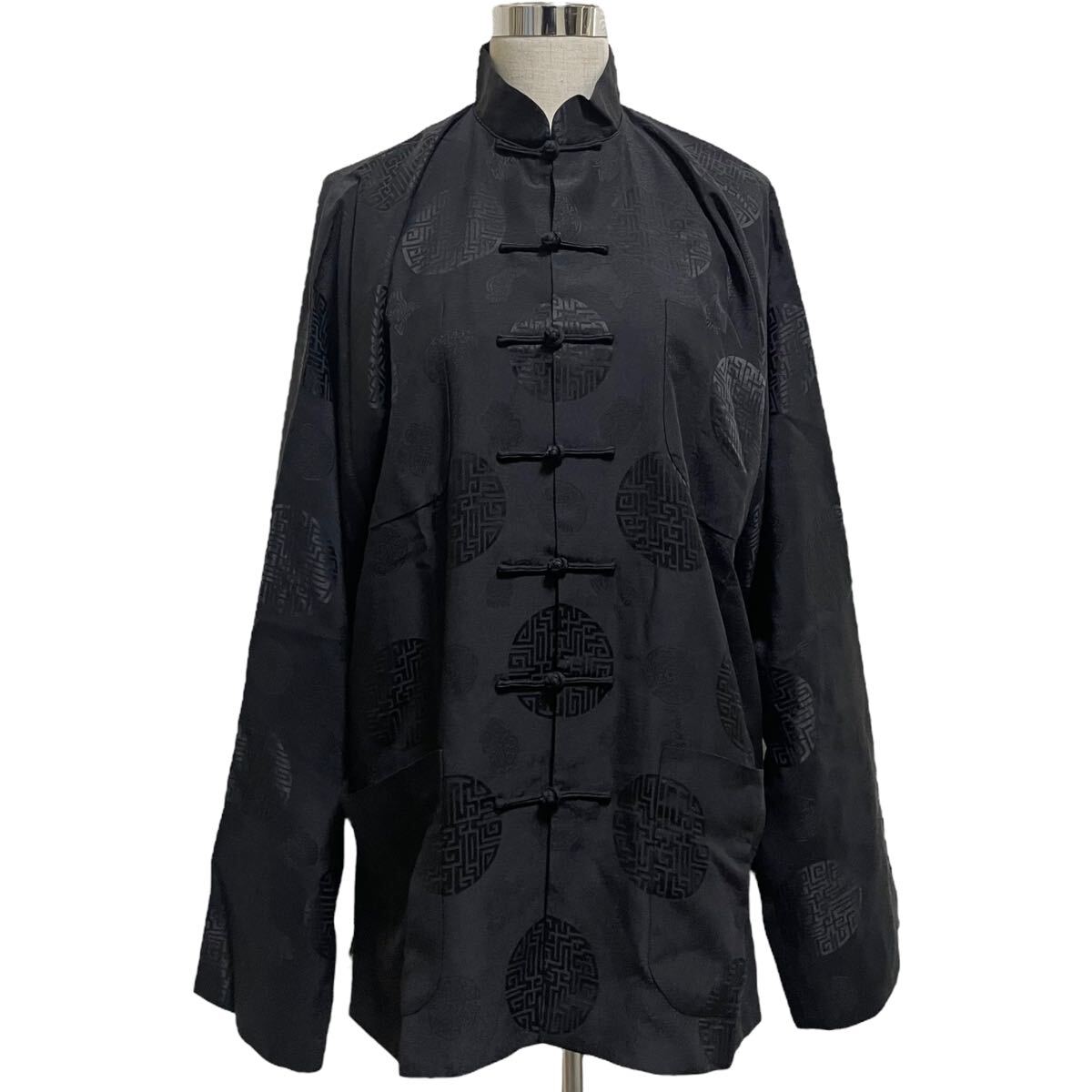 SHANGHAI TANG シャンハイタン 上海灘 チャイナ シャツ シルクシャツ M 黒 カンフー 太極拳拍卖