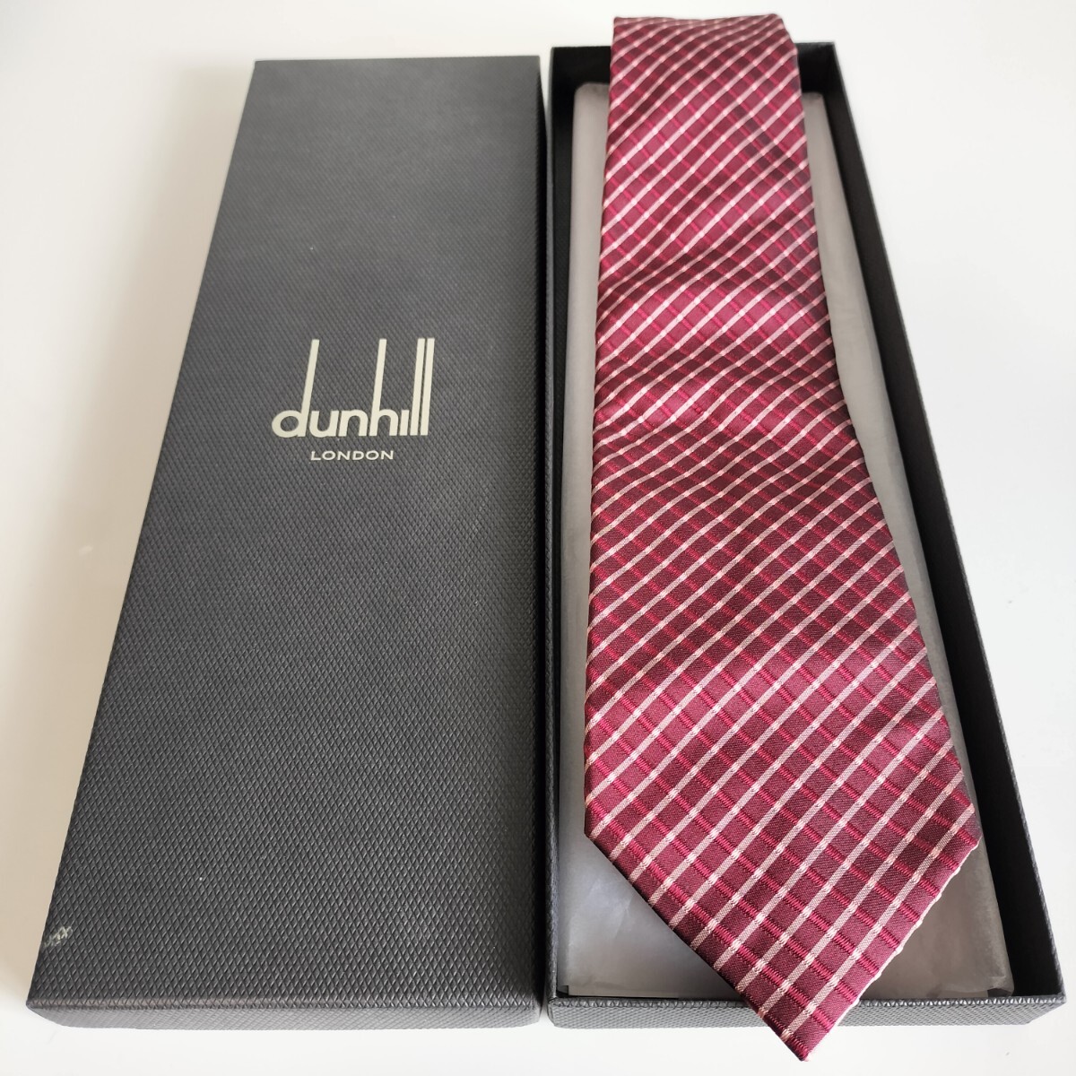 ダンヒル(Dunhill)ボルドー白線チェックネクタイ拍卖