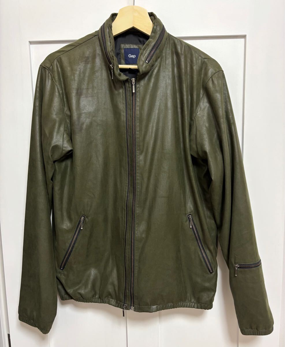 GAP ブルゾン メンズ M 送料無料 オリーブ色 ライダース ジャケット 拍卖