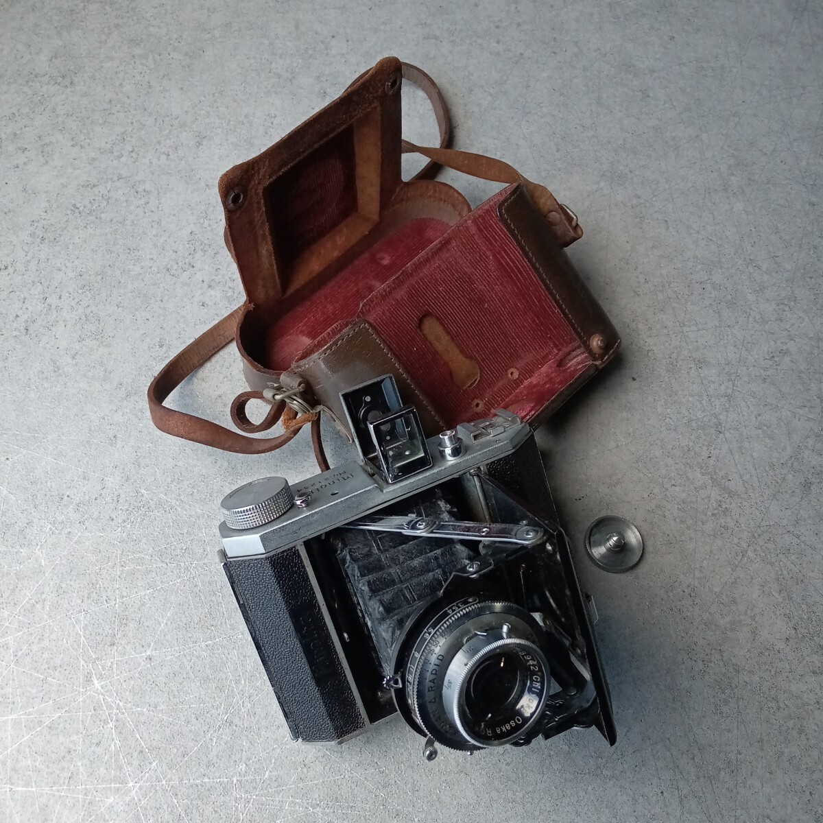 蛇腹カメラ★Minolta・No.21234 固着無・シャッター作動確認・レザーカバー付 ヴィンテージカメラ拍卖