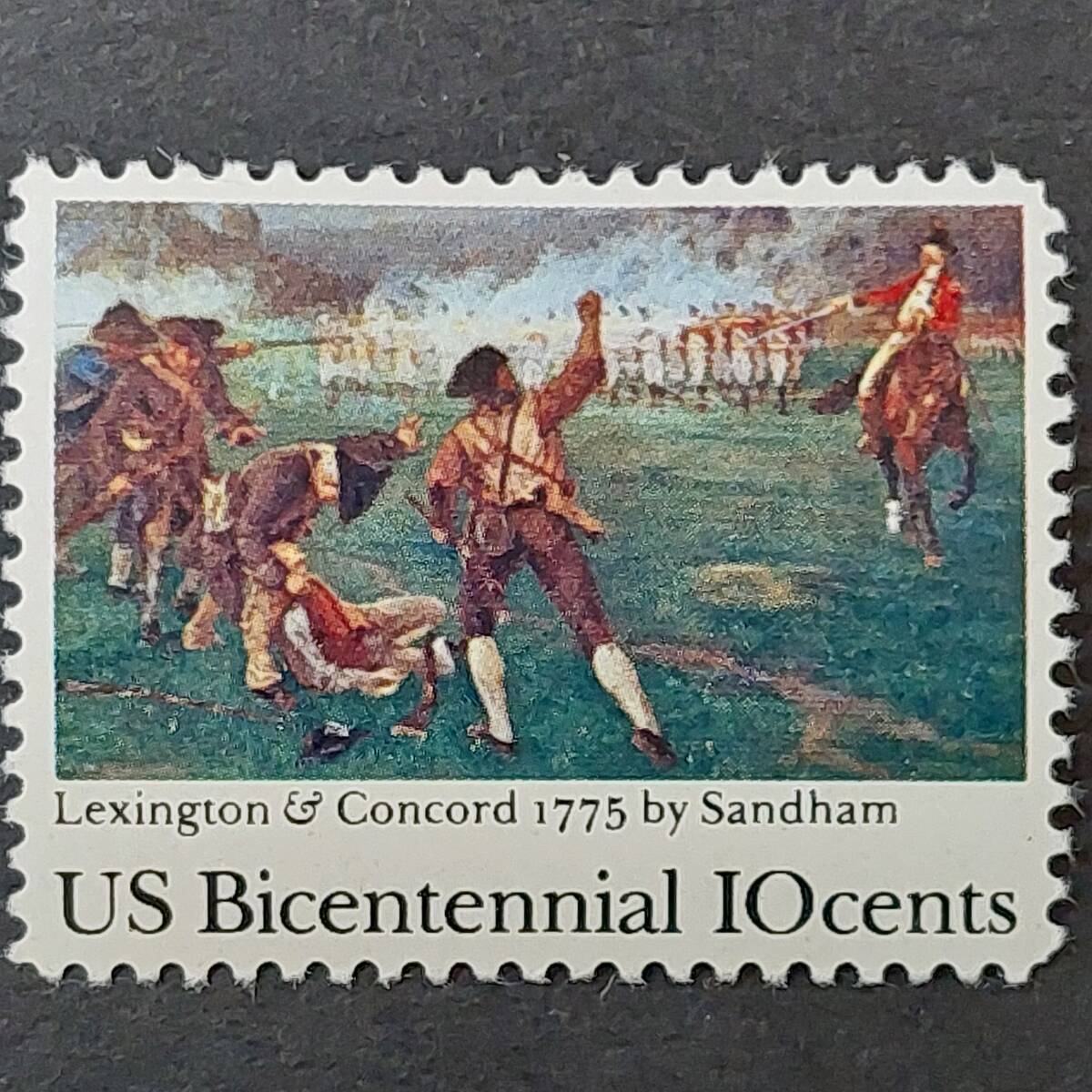 K284 アメリカ切手 「カナダの画家 ヘンリー・サンドハムの『レキシントン・コンコードの戦い(1775年)』のデザイン切手」1975年発行 未使用拍卖