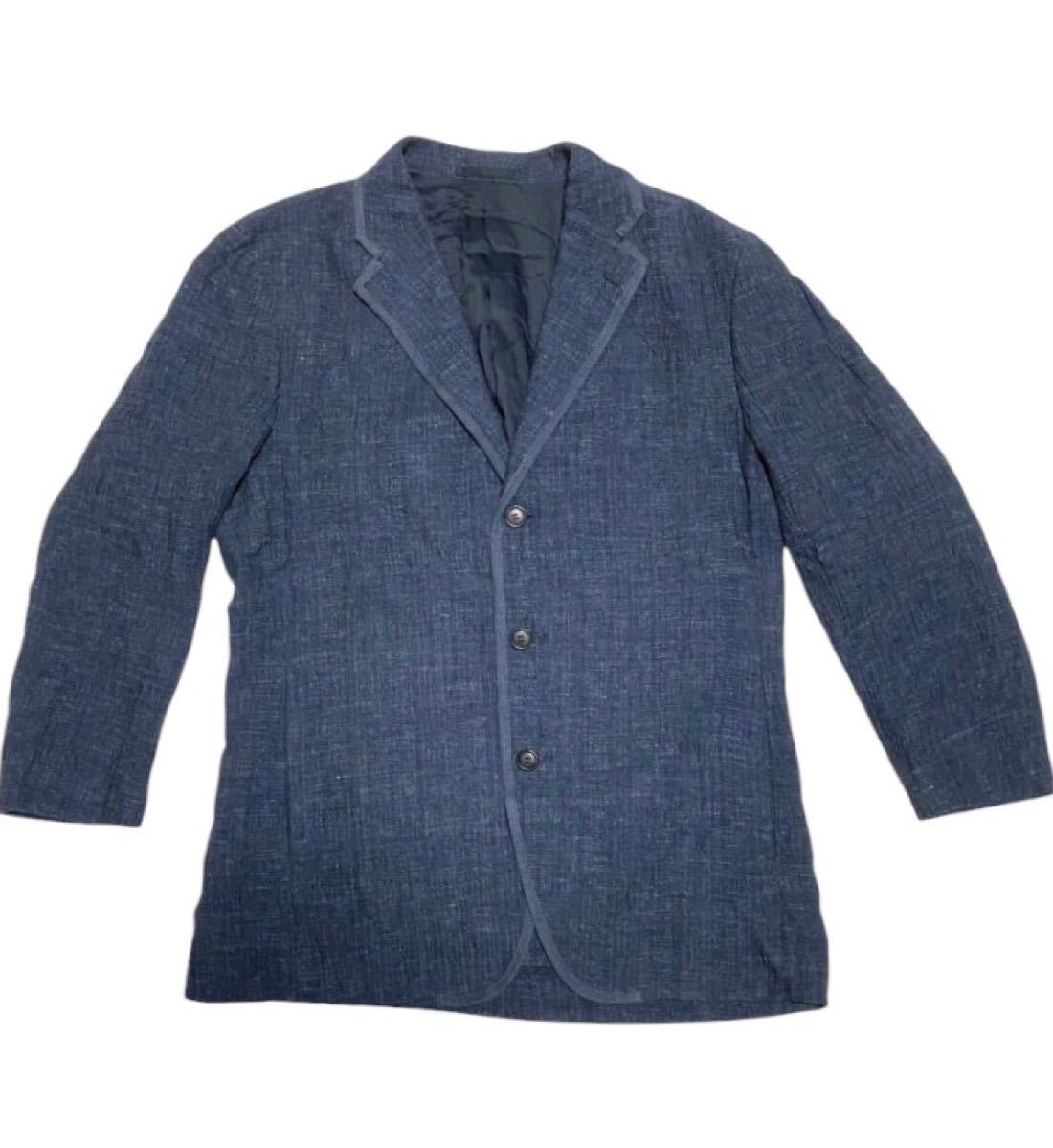 ■ ISSEY MIYAKE MEN イッセイミヤケ メン ■ インディゴ染 3釦 リネン ブレザー ジャケット インディゴブルー 2拍卖